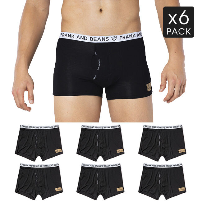 6 Pack Frank and Beans Underwear Mens Cotton Boxer Briefs S M L XL XXL - Black White Midnight