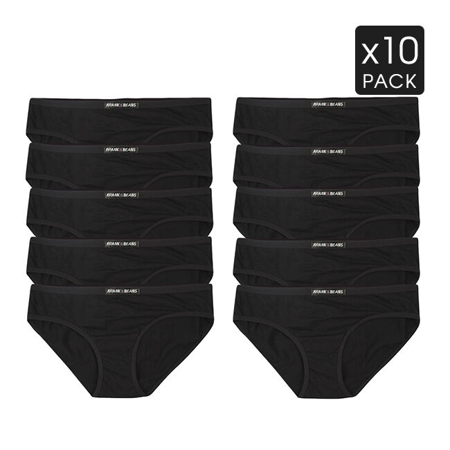 10 Black Pack Frank and Beans Underwear Womens Bikini Brief S M L XL XXL