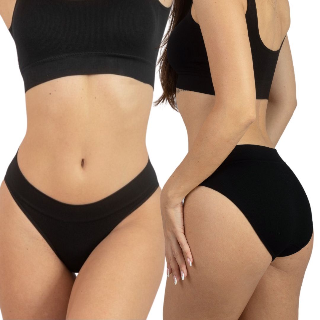 Women Seamless Ribbed Bikini Brief Black Pack