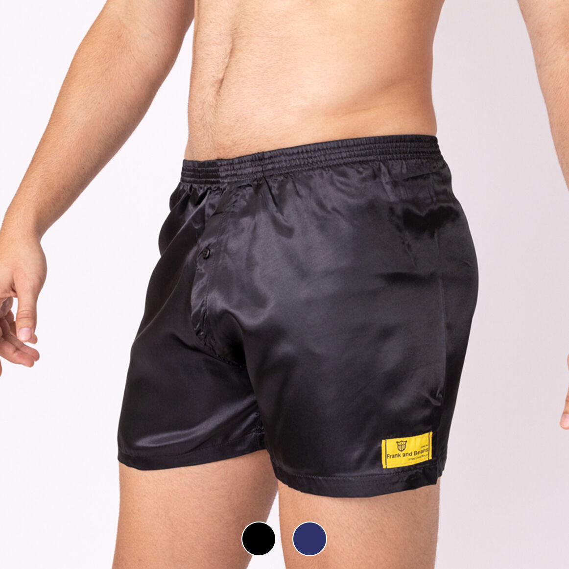 1 Frank and Beans Underwear Mens Satin Boxer Shorts Black