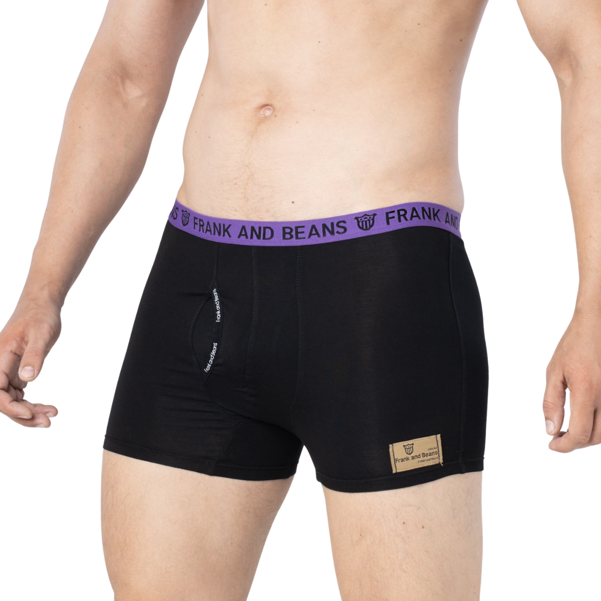 Mens Cotton Modal Boxer Briefs Black/Purple