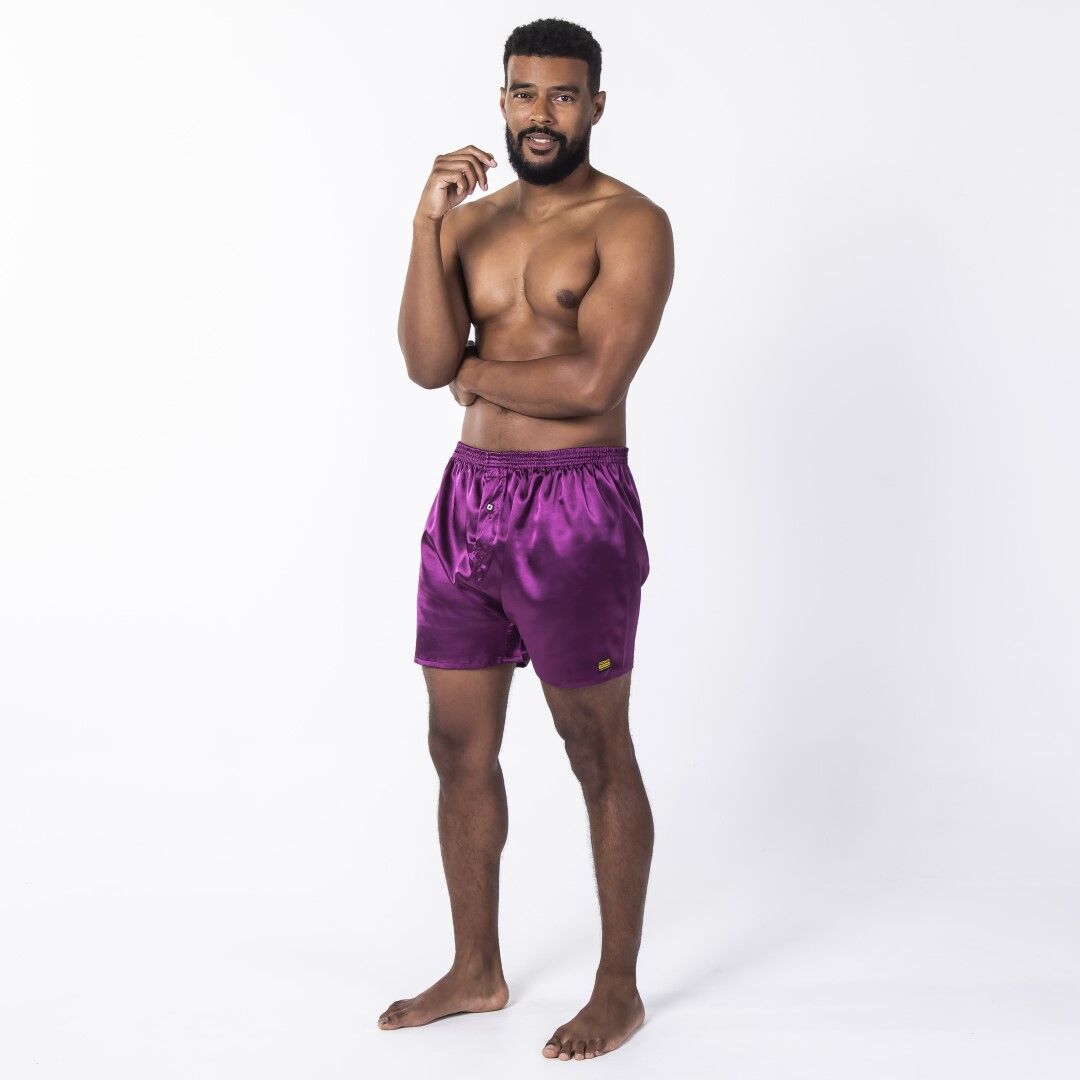 men's purple satin sleep shorts