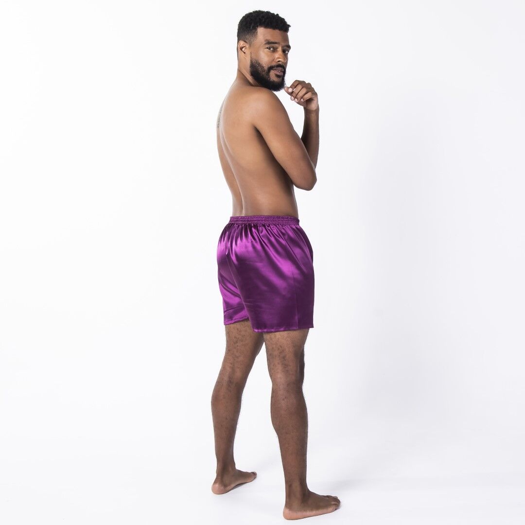 men's purple satin sleep shorts