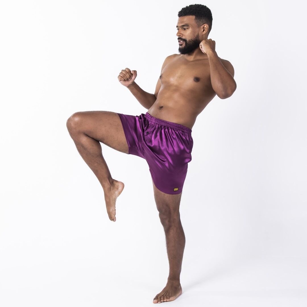 men's purple satin sleep shorts