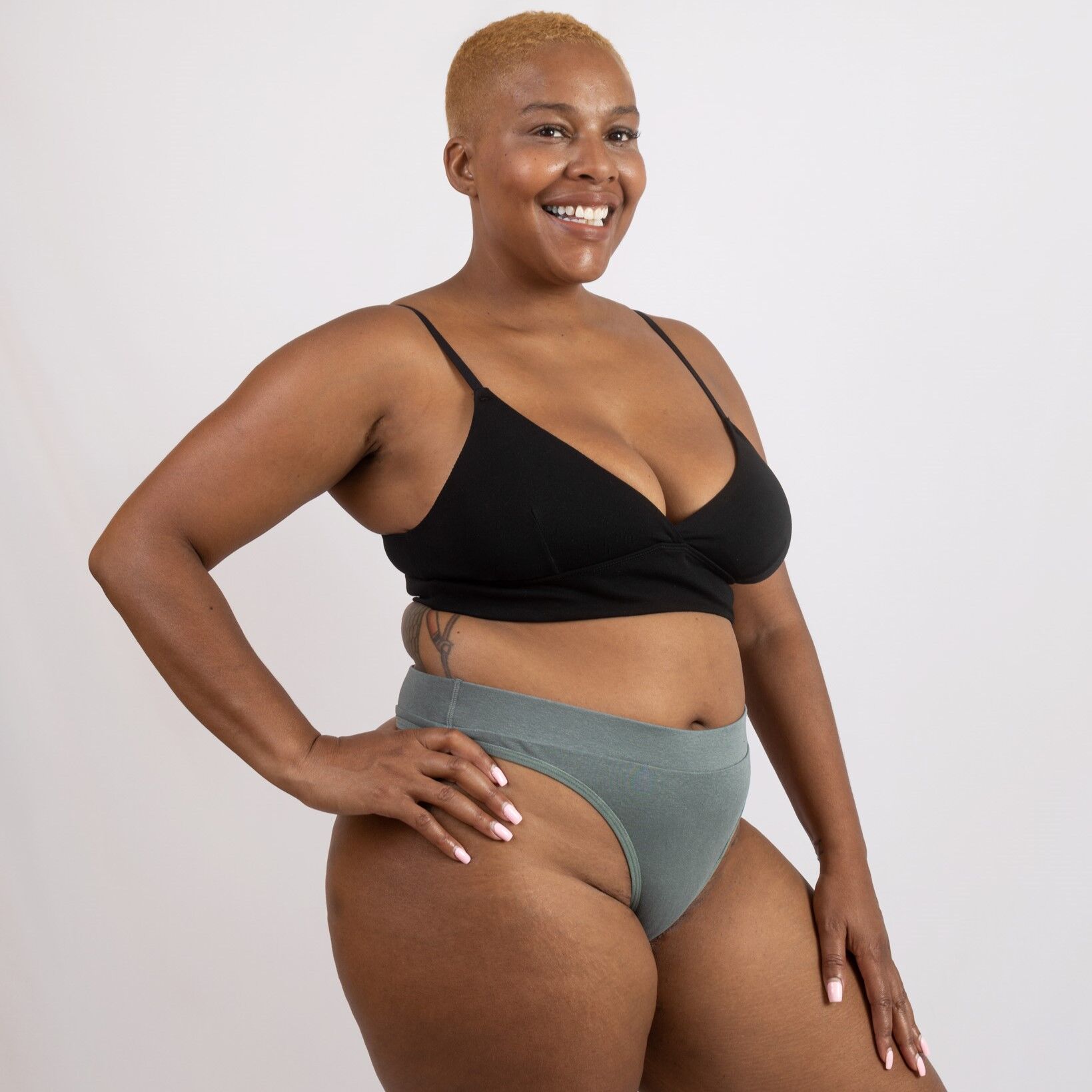 Plus Size Women with High waisted Thong Green and bra