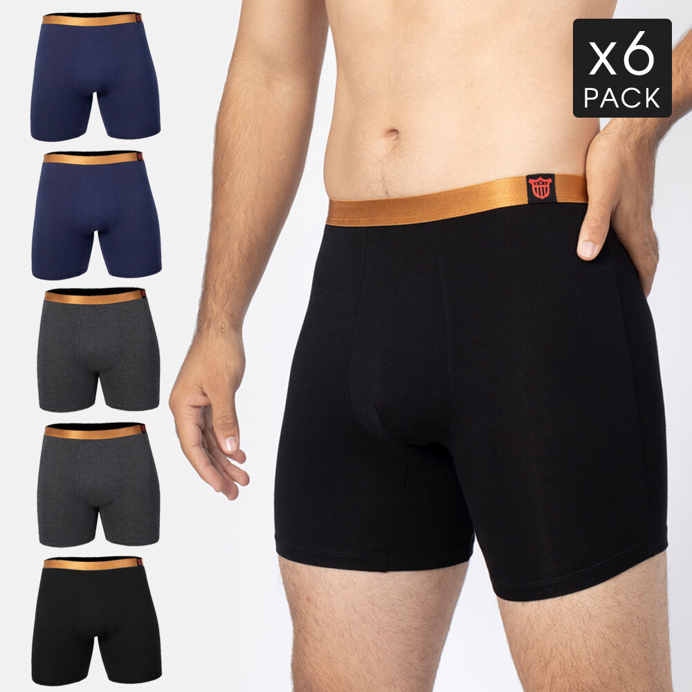 6 Pack Mens Boxer Briefs Black Grey Navy Directors Edition