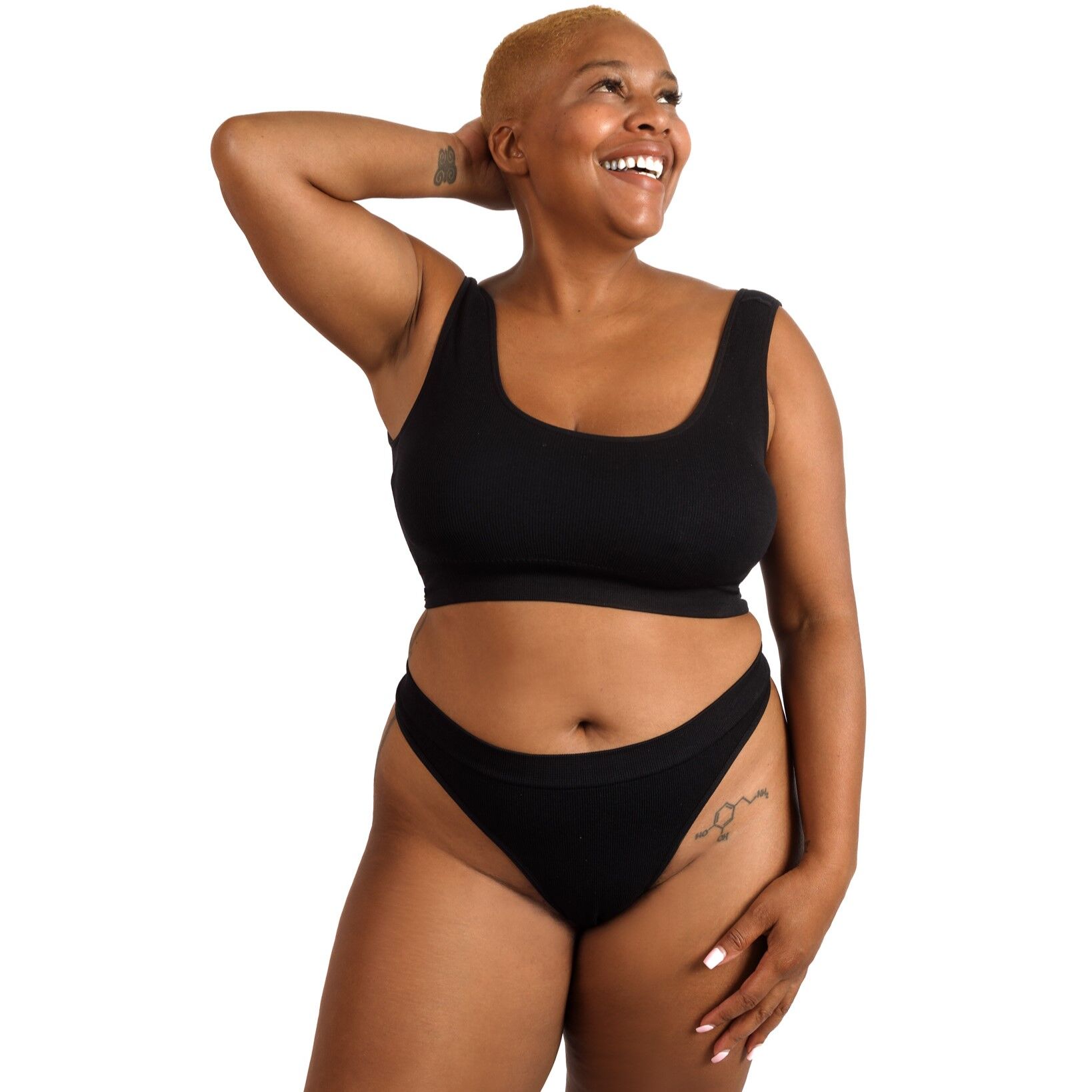 Plus size Lady with Seamless Rib gstring Black