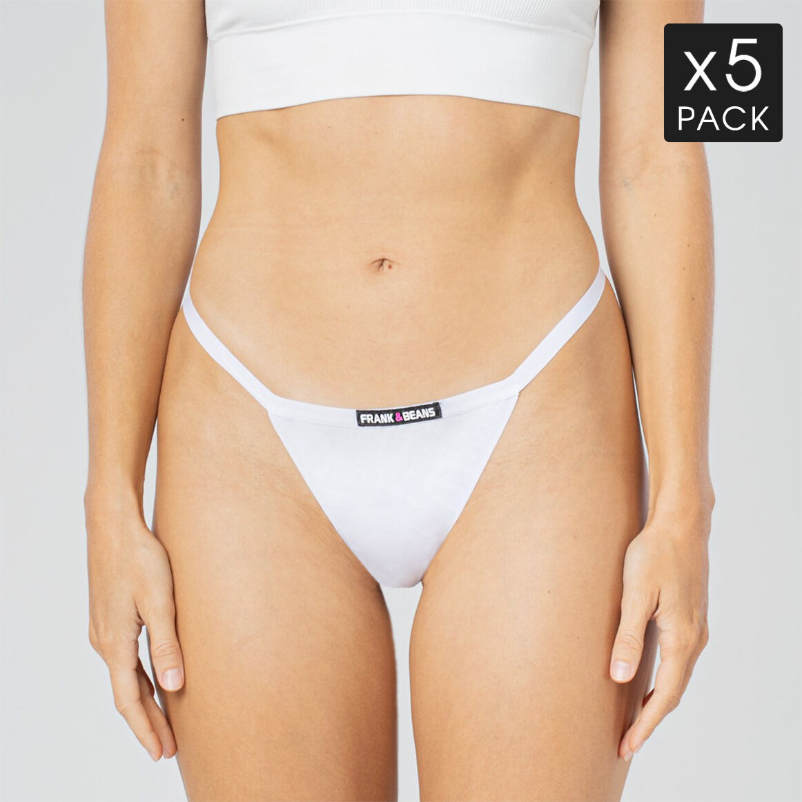 5 White Colour Pack Frank and Beans Underwear Womens G String S M L XL XXL Girl Front